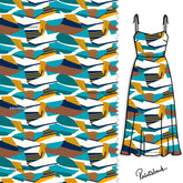 Abstract White Green Designer Printed Fabric